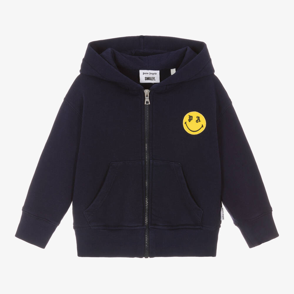 Palm Angels - Sweat à capuche bleu zippé nounours | Childrensalon