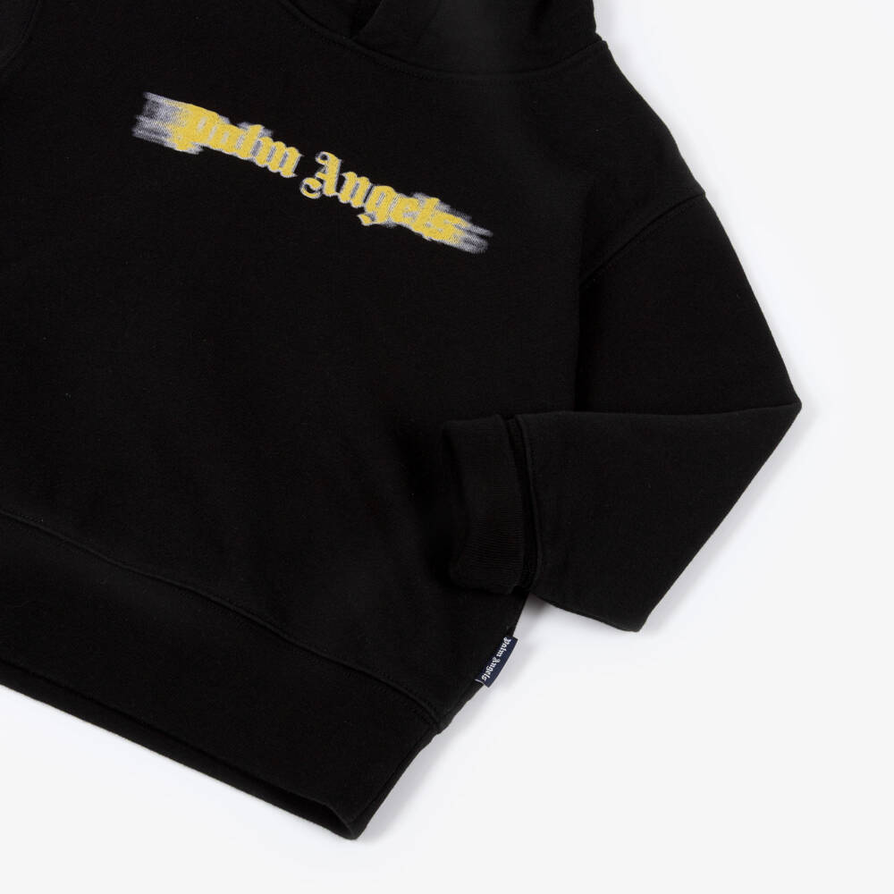 Palm Angels-Boys Black Cotton Hoodie with Blurred Logo | Childrensalon Outlet