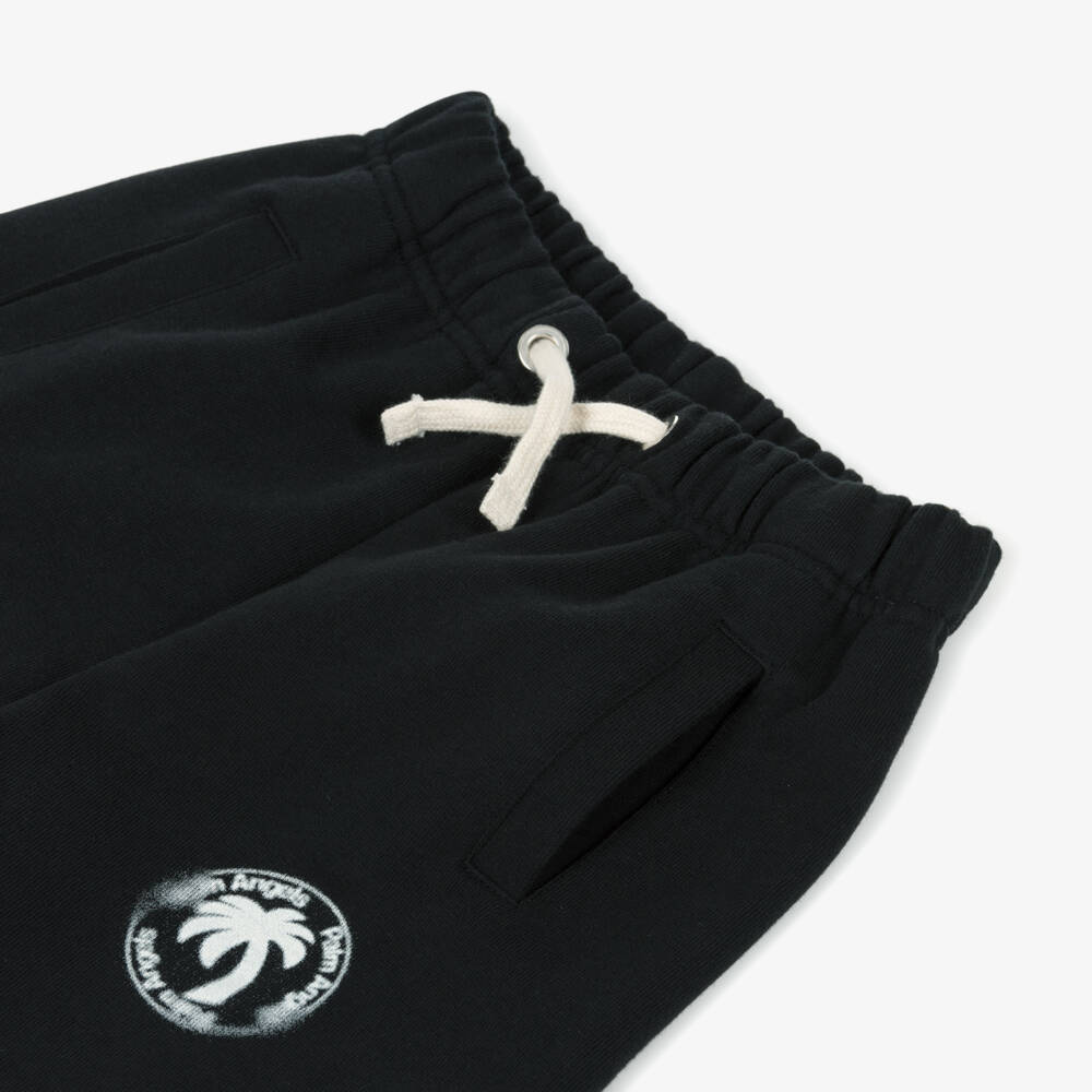 Palm Angels-Boys Black Cotton Jersey Shorts with Blurred Palm Tree Logo | Childrensalon Outlet