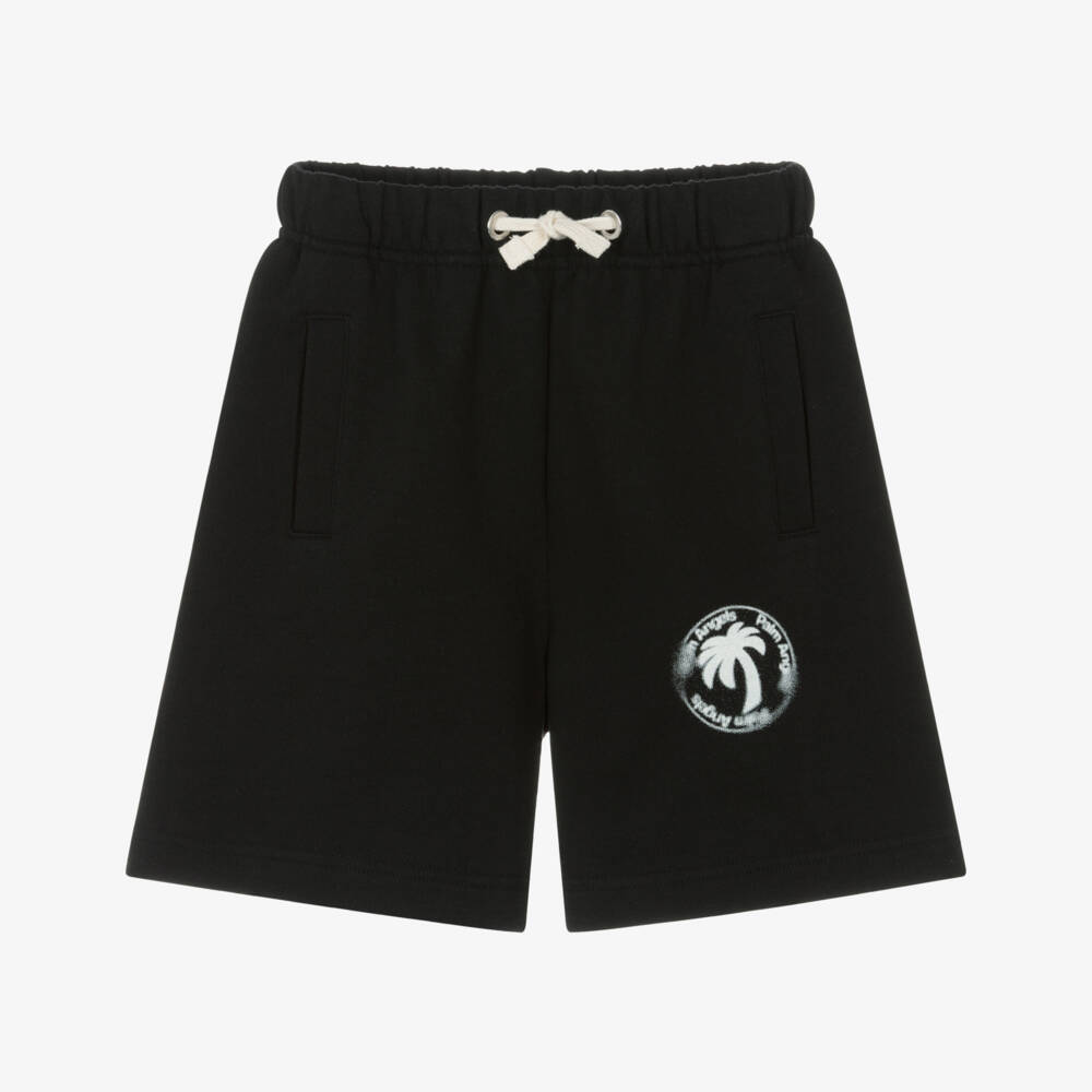 Palm Angels-Boys Black Cotton Jersey Shorts with Blurred Palm Tree Logo | Childrensalon Outlet