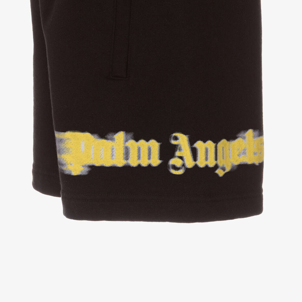 Palm Angels-Boys Black Cotton Shorts with Yellow Blurred Logo | Childrensalon Outlet