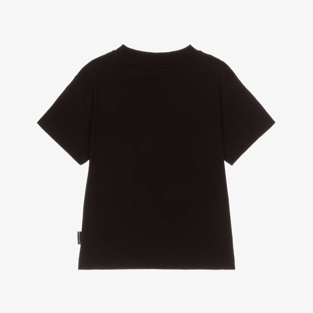Palm Angels-Boys Black Cotton T-Shirt with Yellow Blurred Logo | Childrensalon Outlet