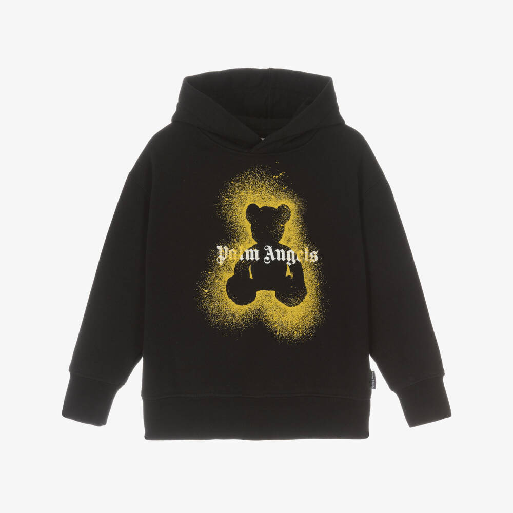 Palm Angels-Boys Black Hoodie with Sprayed Bear & Logo | Childrensalon Outlet