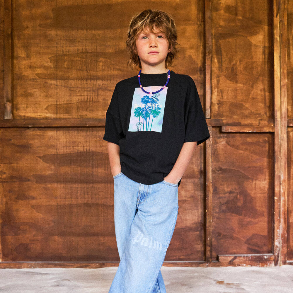 Palm Angels-Boys Black Palm Tree Logo Cotton T-Shirt | Childrensalon Outlet