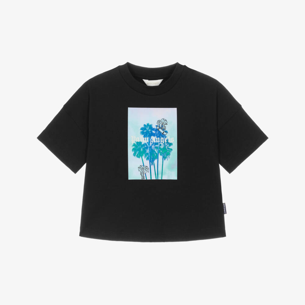 Palm Angels-Boys Black Palm Tree Logo Cotton T-Shirt | Childrensalon Outlet