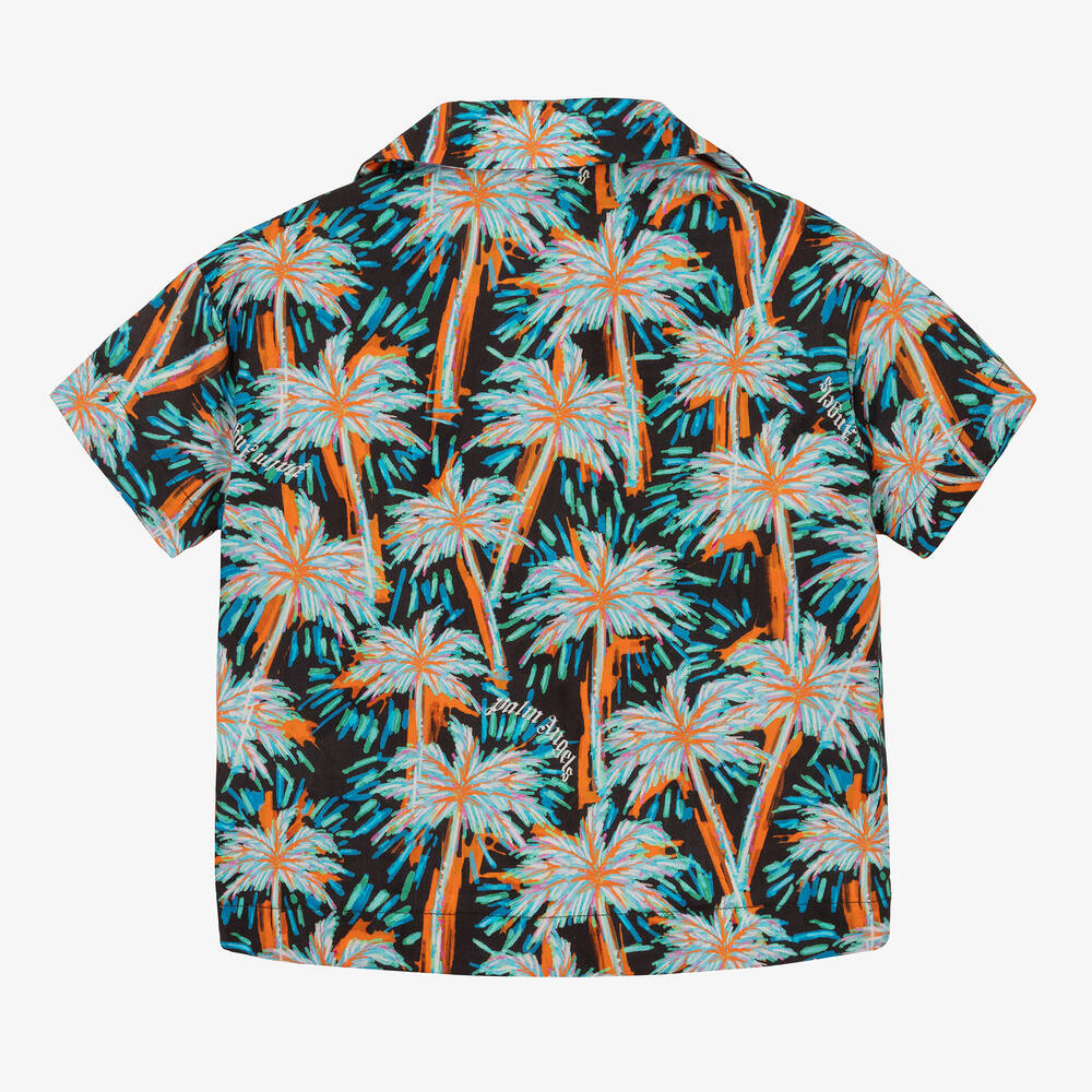 Palm Angels-Boys Blue Cotton Palm Tree Shirt | Childrensalon Outlet