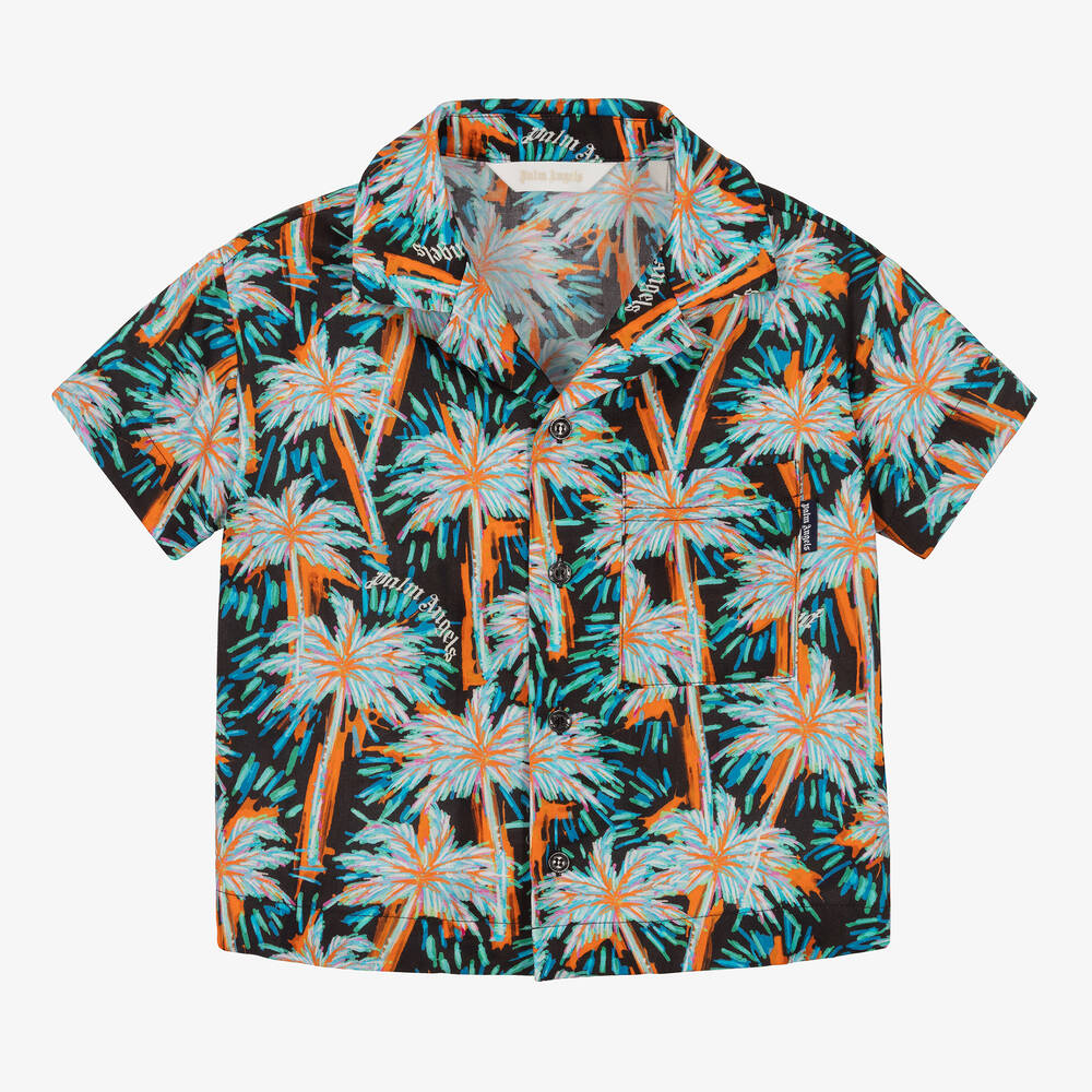 Palm Angels - Синяя хлопковая рубашка с пальмами | Childrensalon