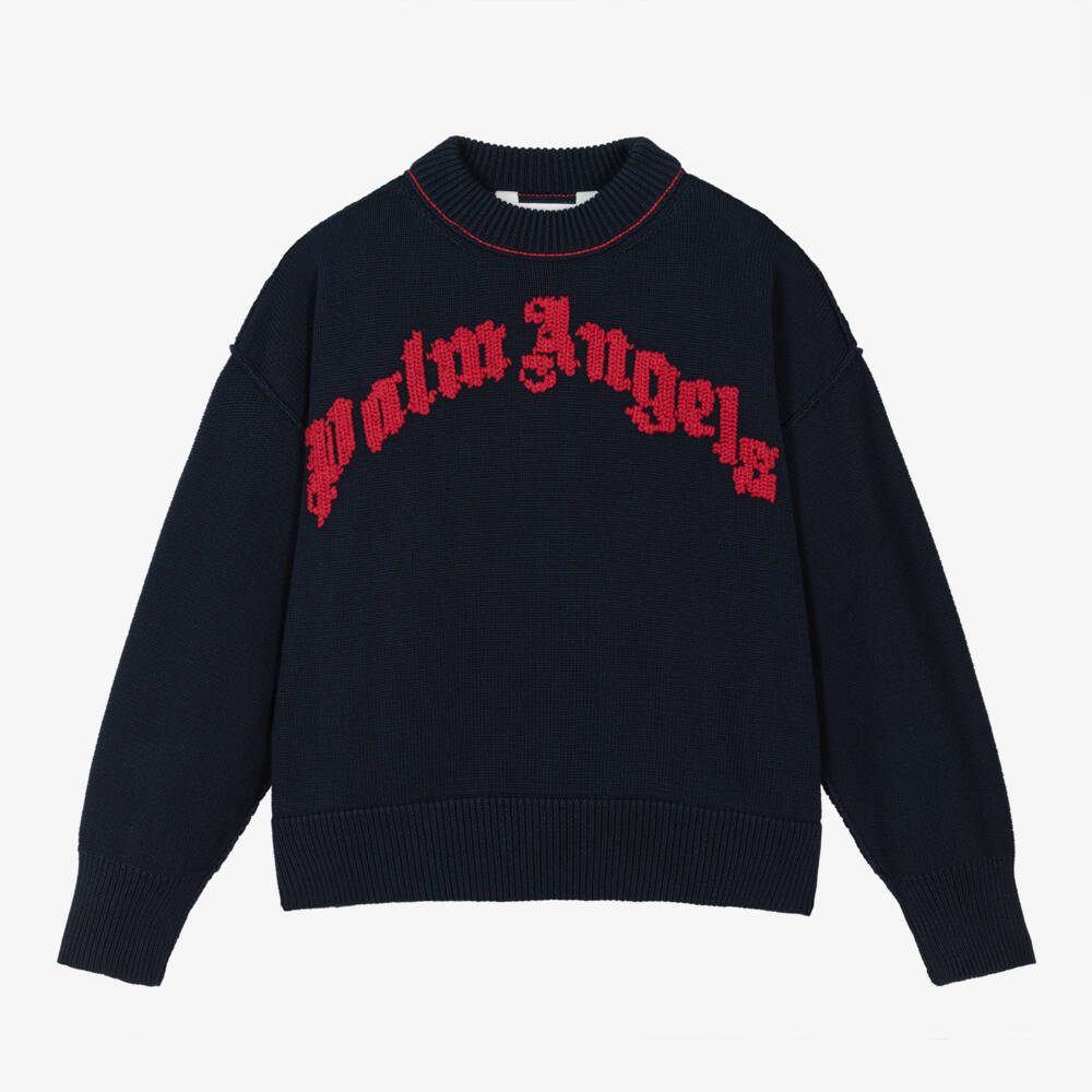 Palm Angels-Boys Blue Knitted Logo Jumper | Childrensalon Outlet