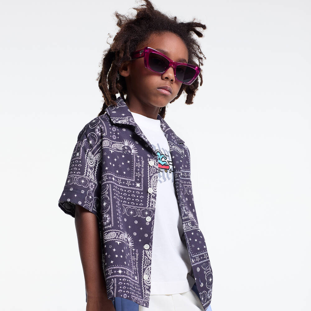 بالم أنجلز-قميص فيسكوز لون أزرق داكن وعاجي للأولاد | Childrensalon Outlet