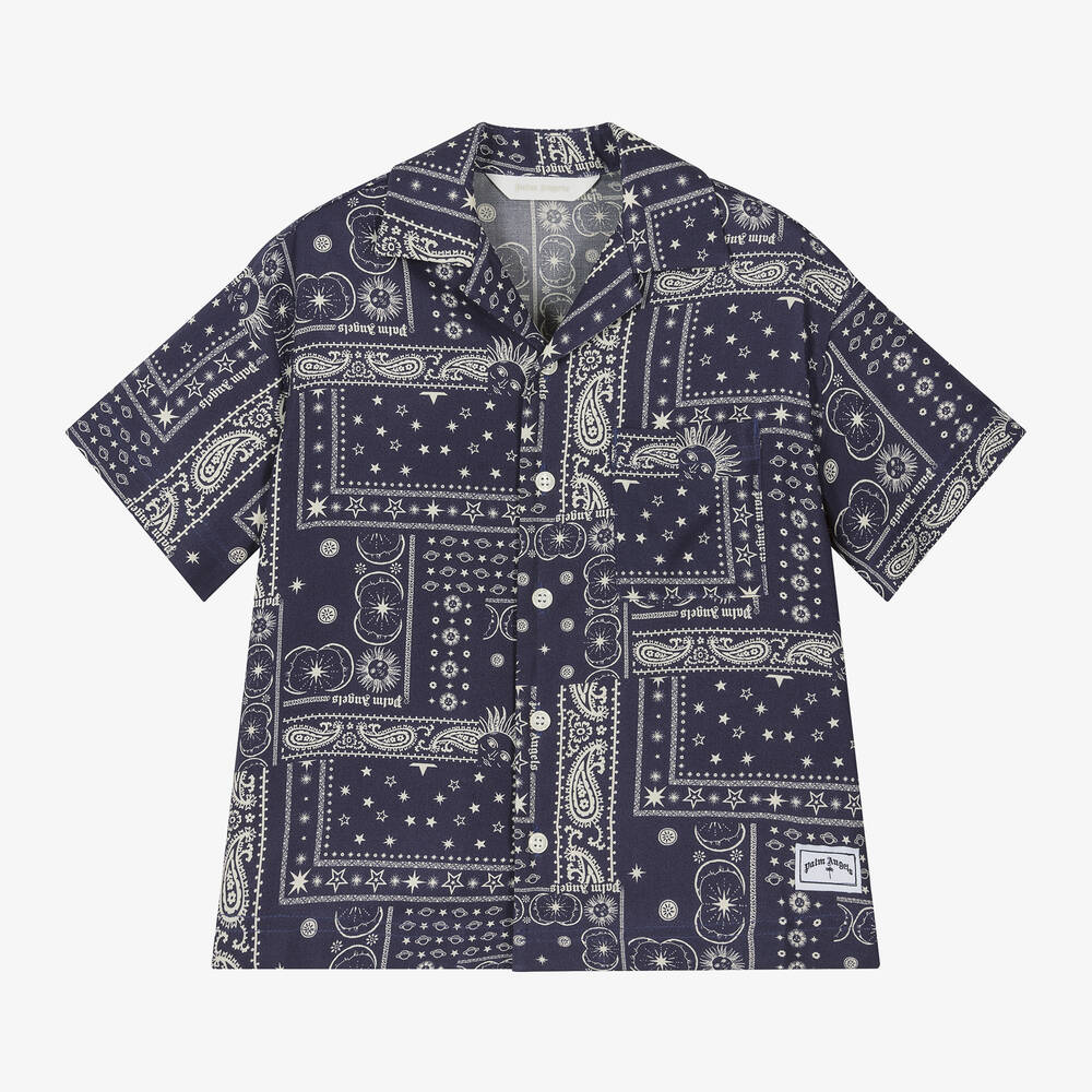 Palm Angels-Boys Blue Viscose Bandana Shirt | Childrensalon Outlet