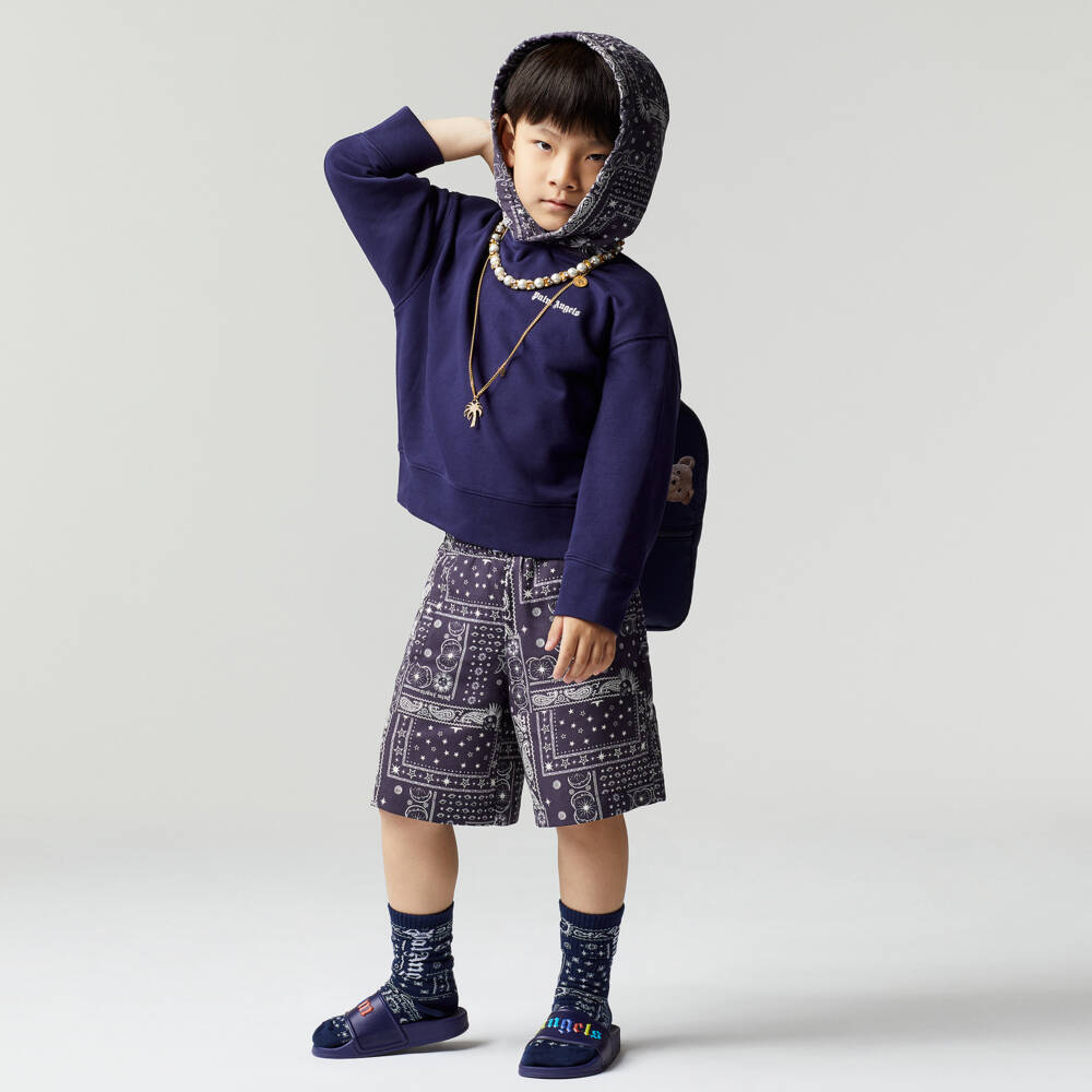 Palm Angels-Boys Blue Viscose Bandana Shorts | Childrensalon Outlet