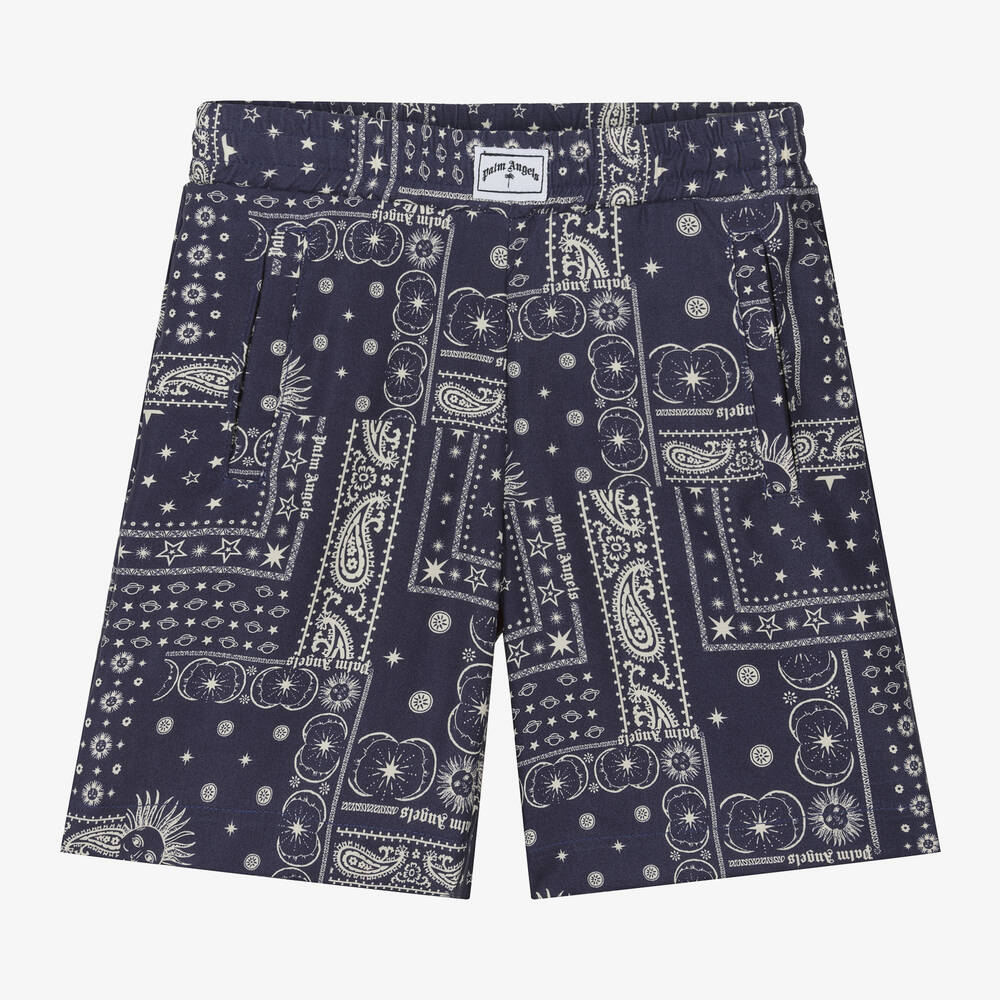 Palm Angels-Boys Blue Viscose Bandana Shorts | Childrensalon Outlet