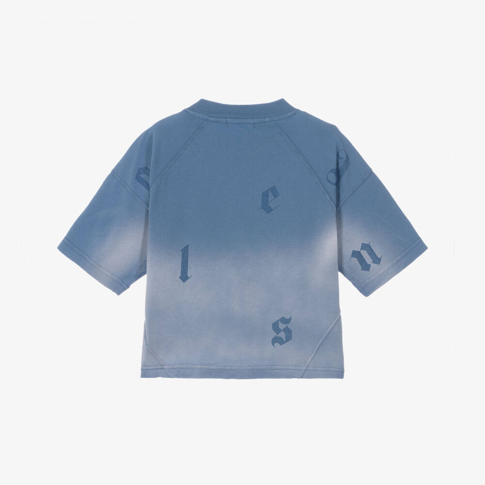 Palm Angels-Boys Blue Wash Cotton T-Shirt with Logo Letters | Childrensalon Outlet