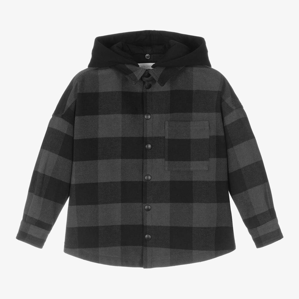 Palm Angels - Boys Grey Check Cotton Shacket | Childrensalon