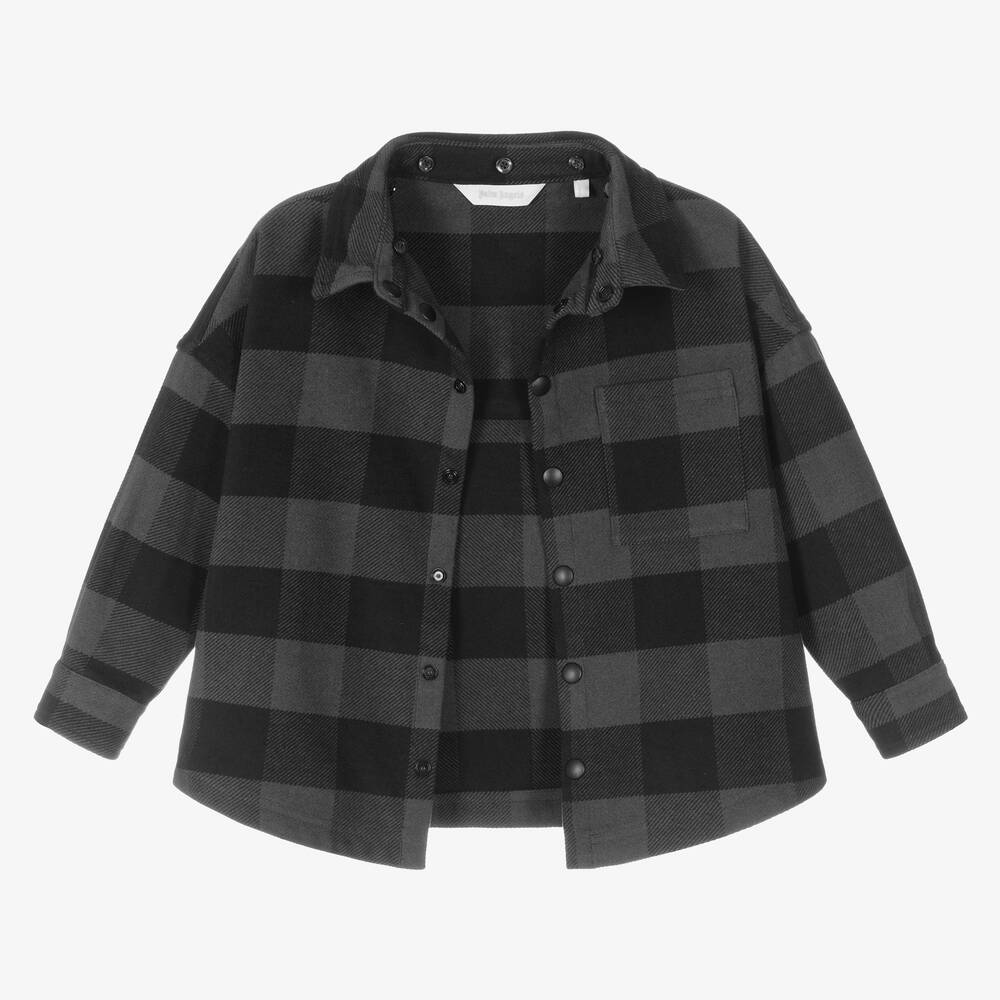 بالم أنجلز-قميص جاكيت هودي قطن تويل كاروهات لون رمادي | Childrensalon Outlet