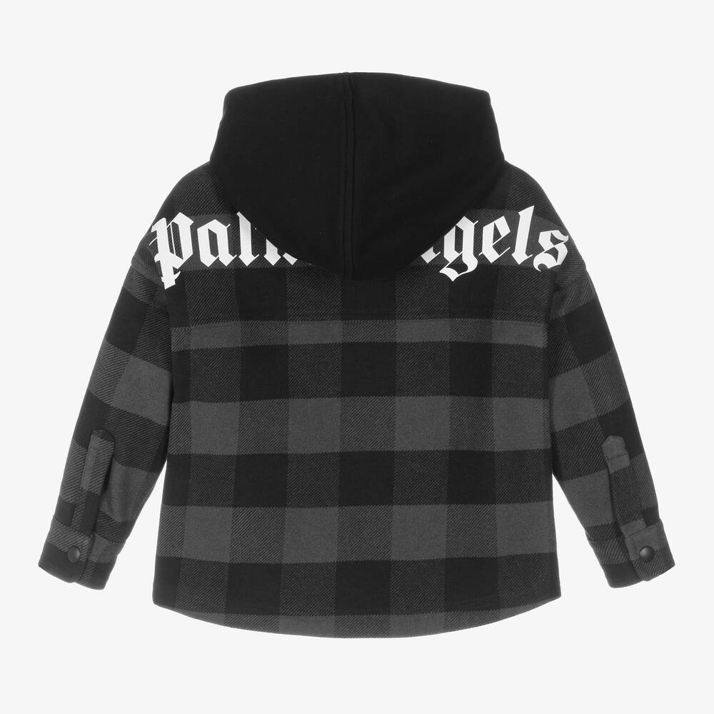 بالم أنجلز-قميص جاكيت هودي قطن تويل كاروهات لون رمادي | Childrensalon Outlet