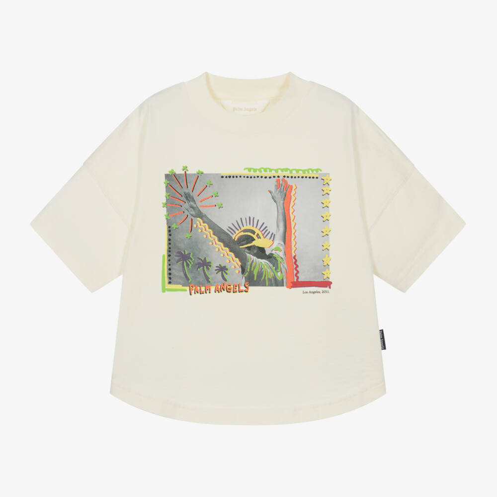Palm Angels-Boys Ivory Graphic Cotton Tee | Childrensalon Outlet