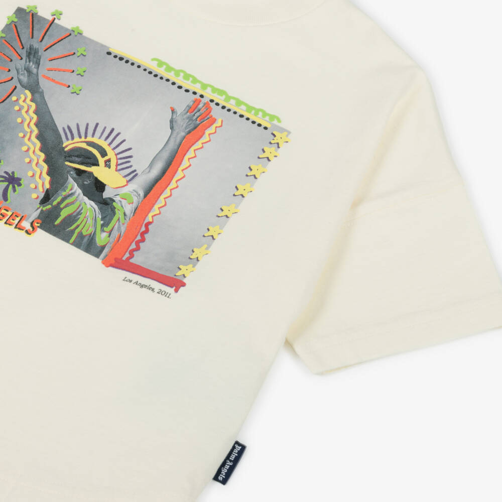 بالم أنجلز-تيشيرت بطبعة جرافيك قطن لون عاجي للأولاد | Childrensalon Outlet
