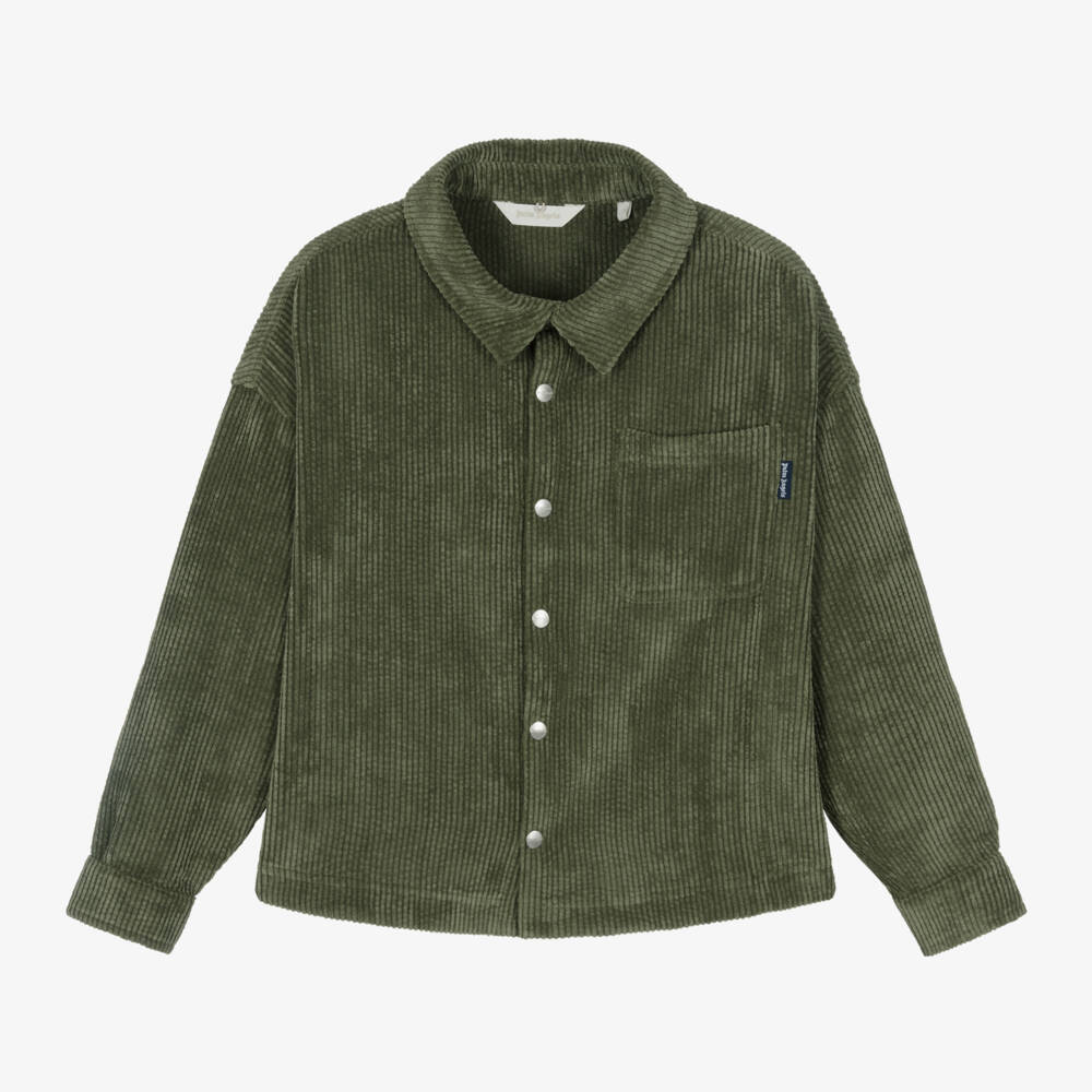Palm Angels-Boys Khaki Corduroy Hooded Shirt | Childrensalon Outlet