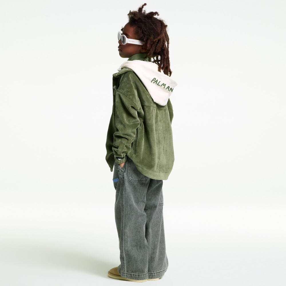 Palm Angels-Boys Khaki Corduroy Hooded Shirt | Childrensalon Outlet