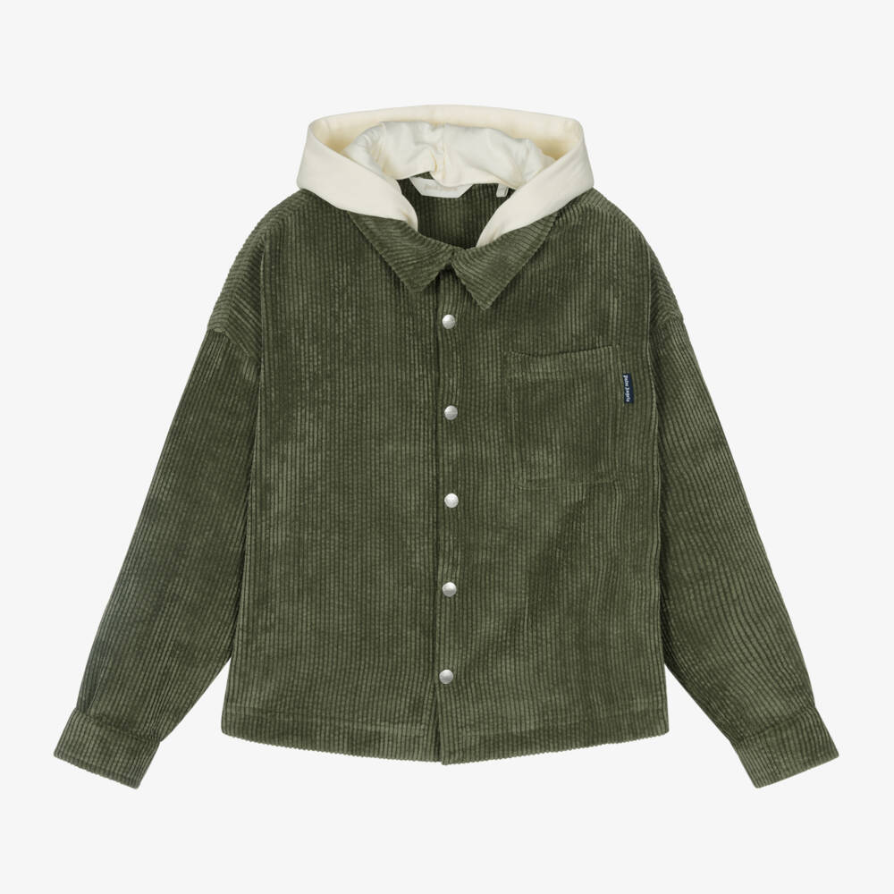 Palm Angels-Boys Khaki Corduroy Hooded Shirt | Childrensalon Outlet