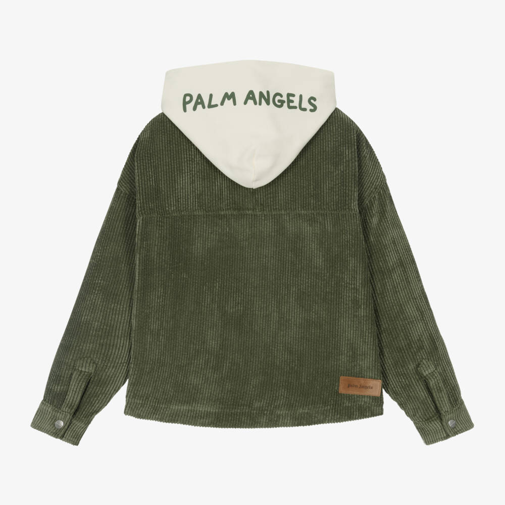 Palm Angels-Boys Khaki Corduroy Hooded Shirt | Childrensalon Outlet