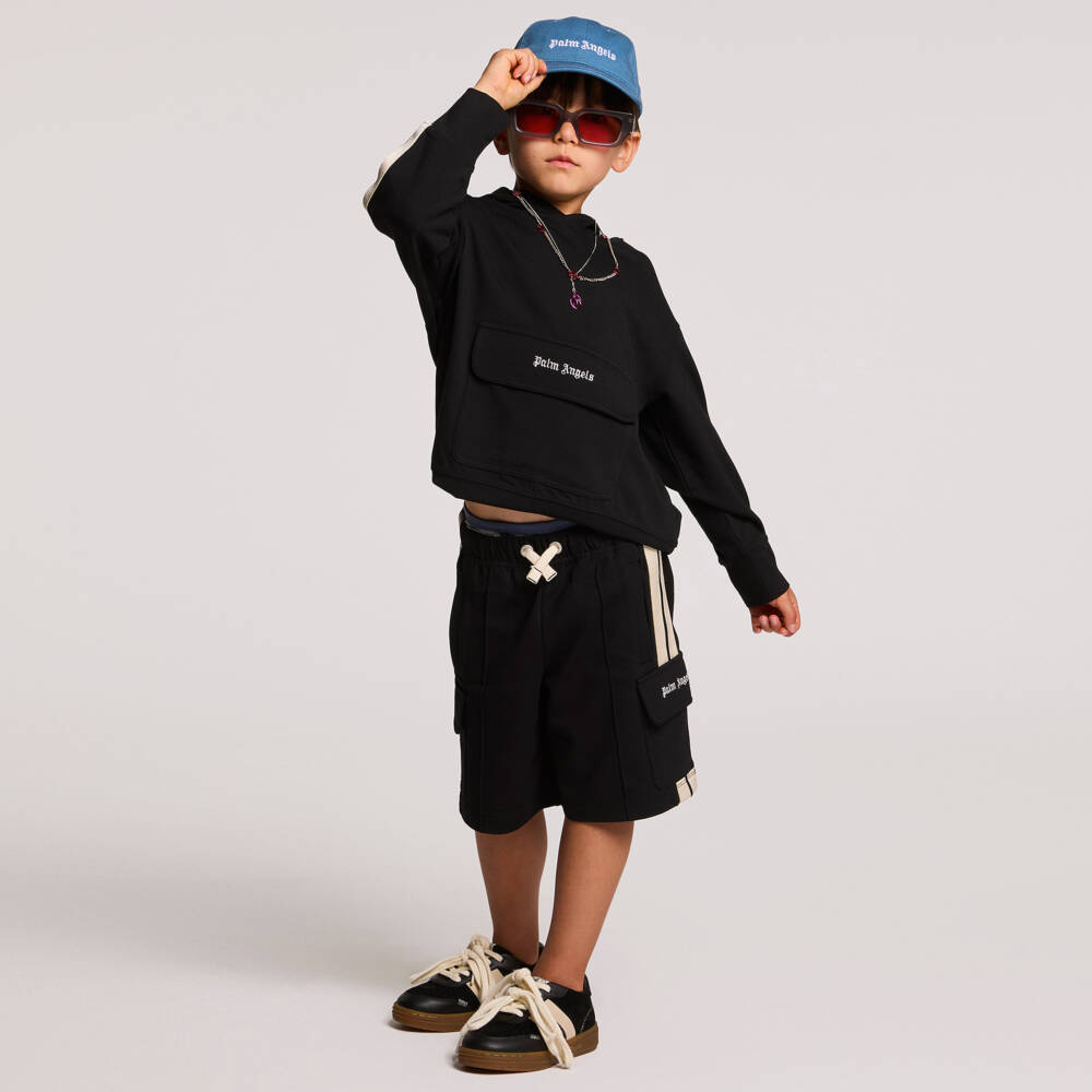Palm Angels-Boys Metallic-Trimmed Black Hoodie | Childrensalon Outlet