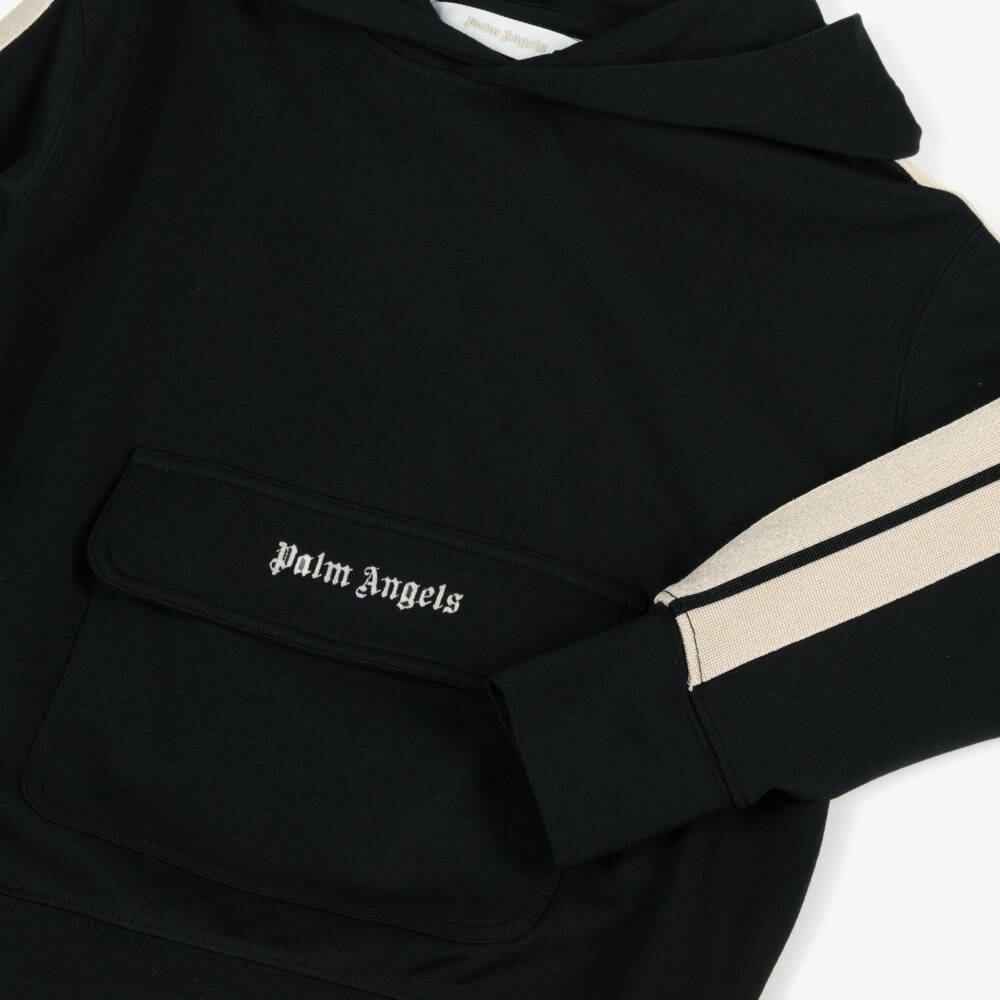 Palm Angels-Boys Metallic-Trimmed Black Hoodie | Childrensalon Outlet