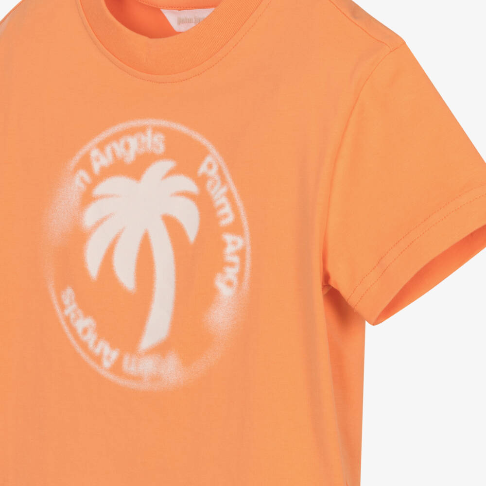 Palm Angels-Boys Orange Cotton T-Shirt with Blurred Palm Tree Logo | Childrensalon Outlet