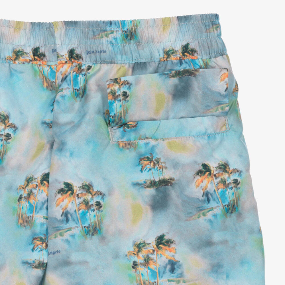 Palm Angels-Boys Pale Blue Palm Tree Print Swim Shorts | Childrensalon Outlet