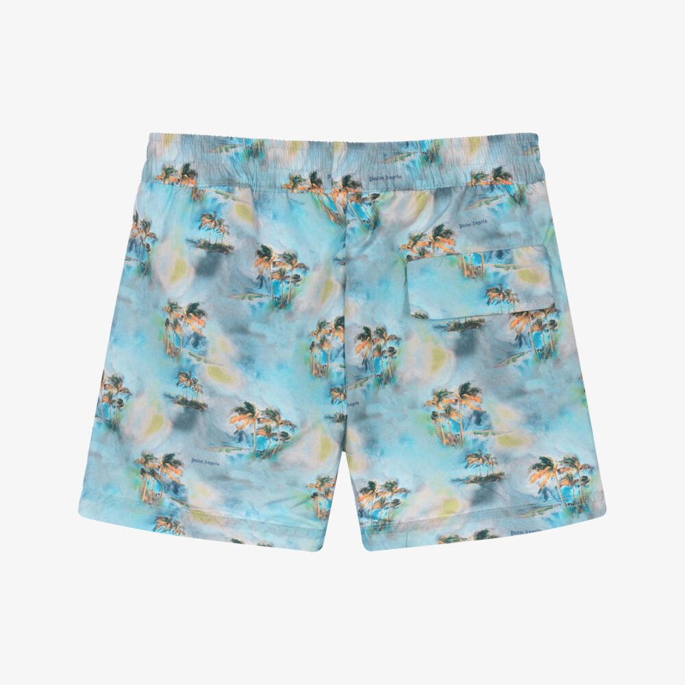 Palm Angels-Boys Pale Blue Palm Tree Print Swim Shorts | Childrensalon Outlet