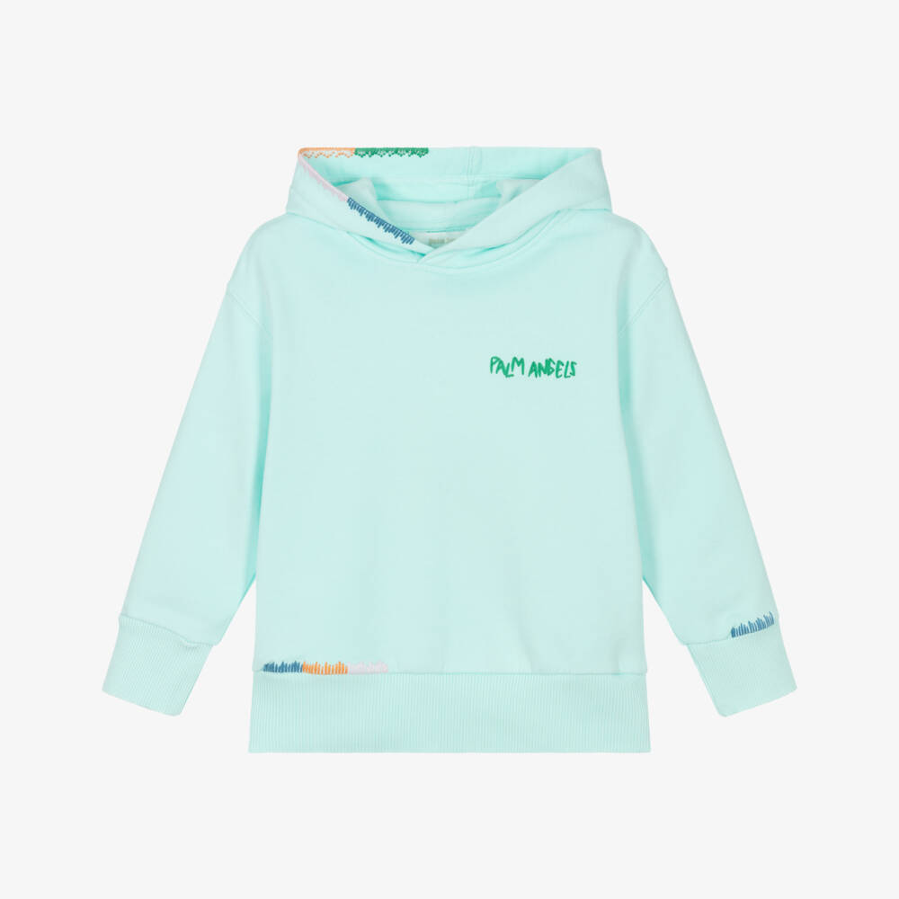 Palm Angels-Boys Turquoise Cotton Logo Pullover | Childrensalon Outlet