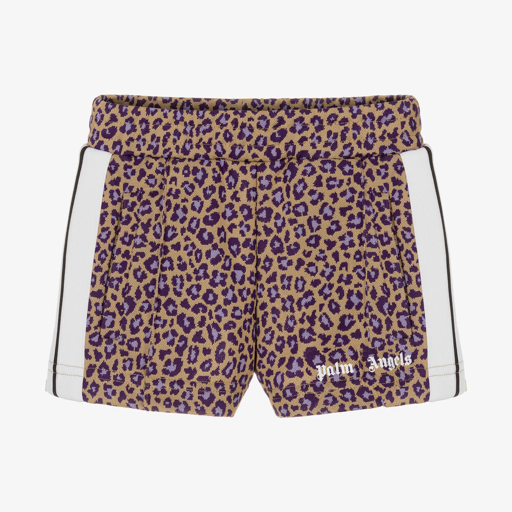 Palm Angels - Girls Beige Leopard Print Shorts | Childrensalon