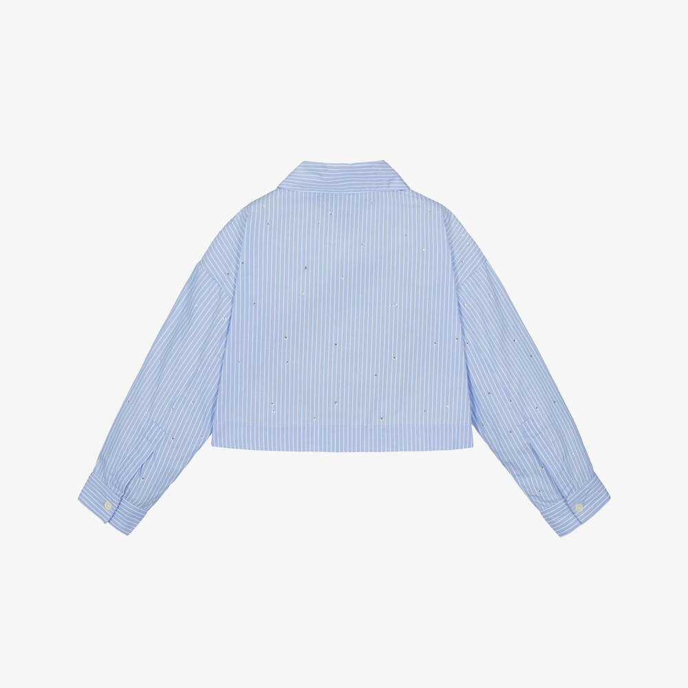 Palm Angels-Girls Elegant Blue Striped Shirt | Childrensalon Outlet