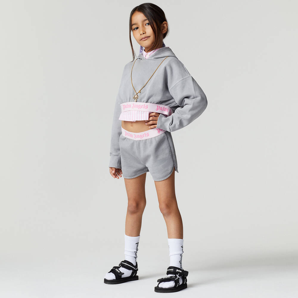 Palm Angels-Girls Grey Cotton Shorts | Childrensalon Outlet