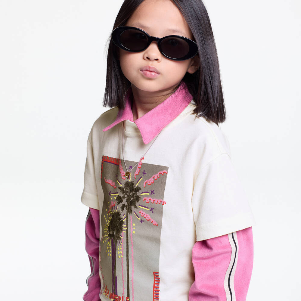 Palm Angels-Girls Ivory Artistic Cotton Tee | Childrensalon Outlet