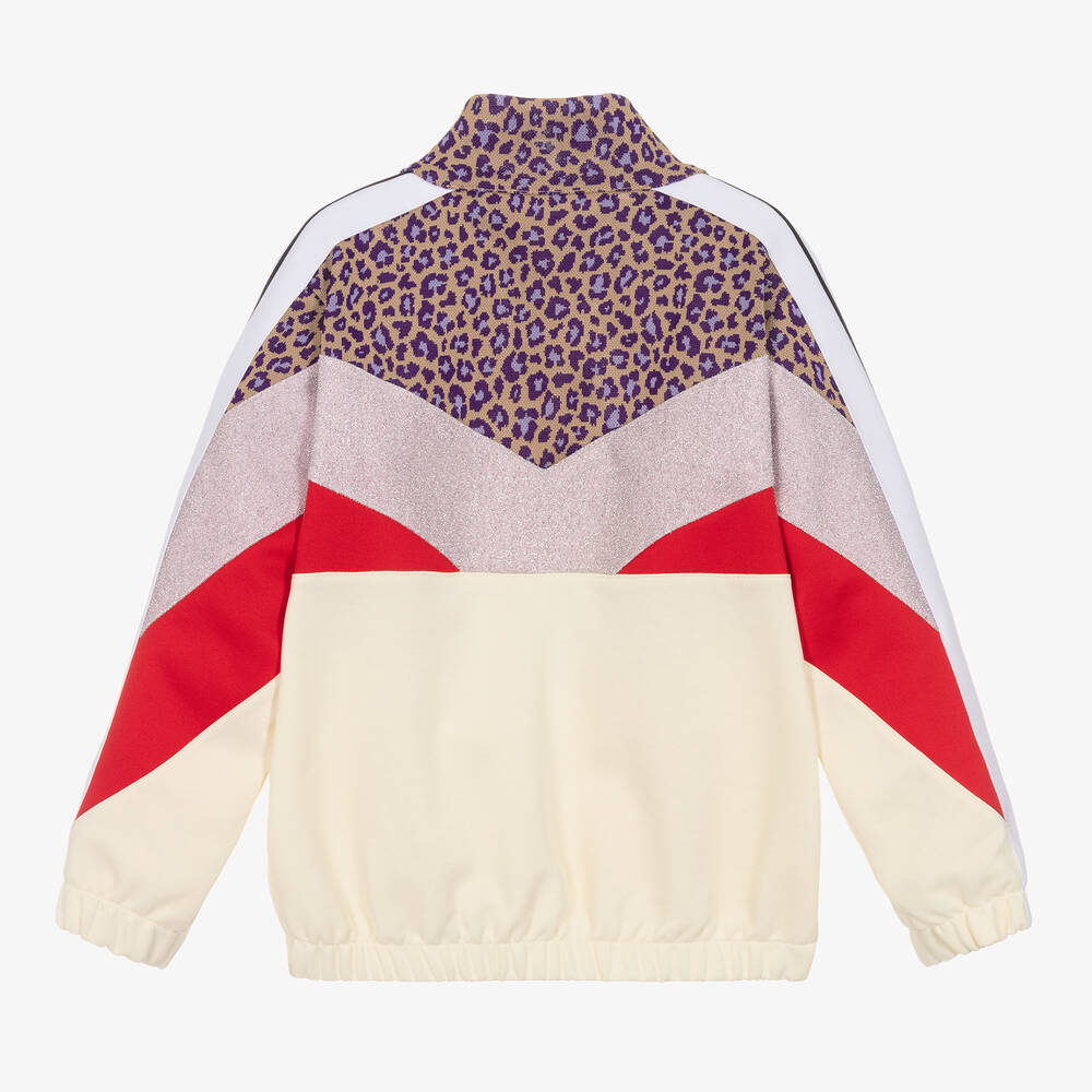 Palm Angels-Girls Ivory Leopard Print Zip-Up Track Top | Childrensalon Outlet