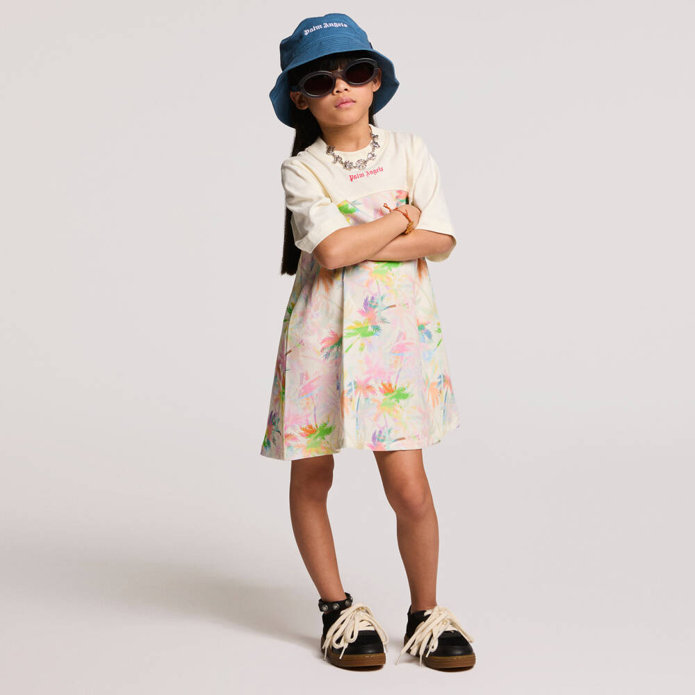 Palm Angels-Платье кремовое с пальмовым узором для девочек | Childrensalon Outlet