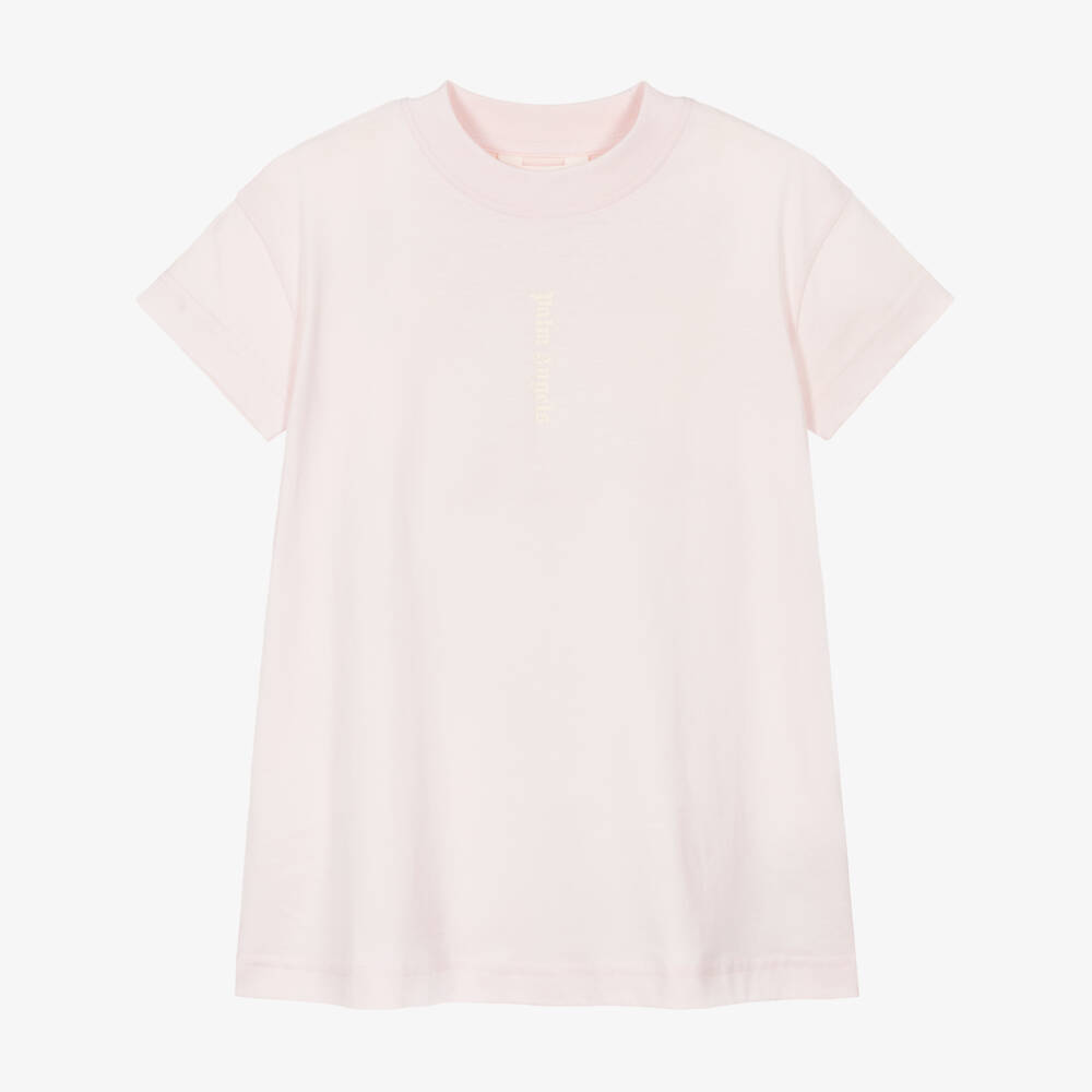 Palm Angels-Girls Pastel Pink Cotton T-Shirt Dress with Logo Print | Childrensalon Outlet