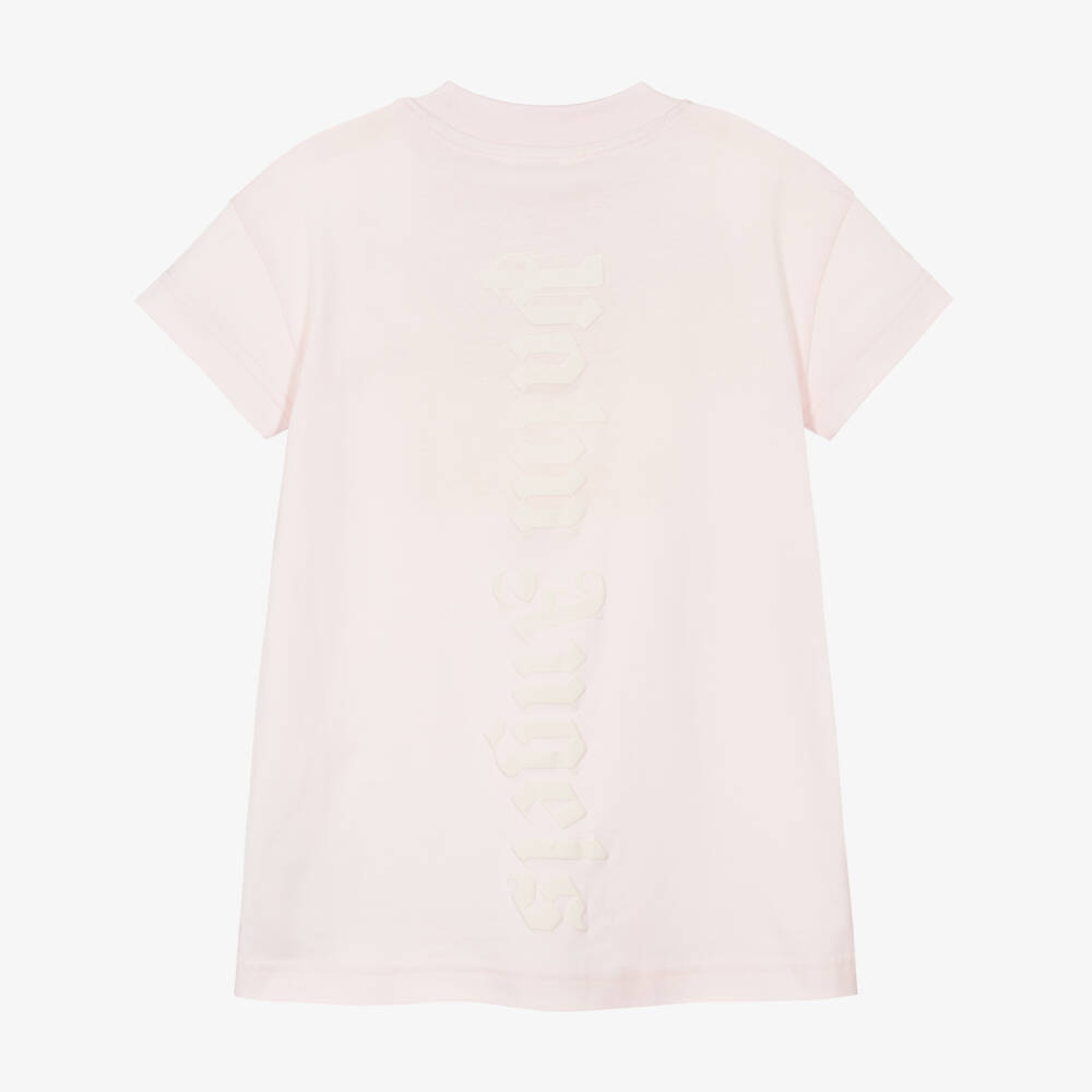 Palm Angels-Girls Pastel Pink Cotton T-Shirt Dress with Logo Print | Childrensalon Outlet