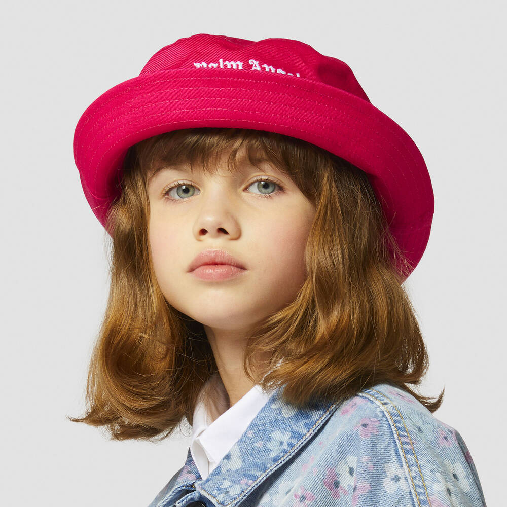 Palm Angels - Girls Pink Cotton Bucket Hat | Childrensalon