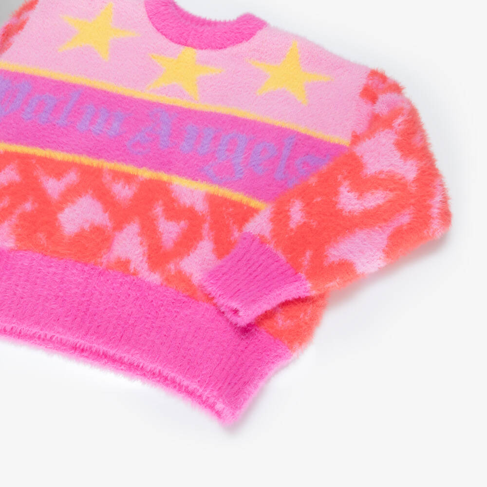Palm Angels-Girls Pink Fluffy Knit Sweater | Childrensalon Outlet