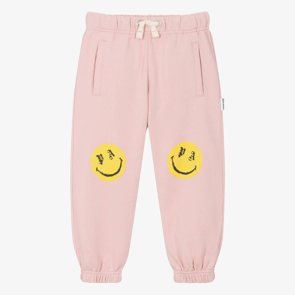 Palm Angels - Girls Pink Smiley Cotton Joggers | Childrensalon