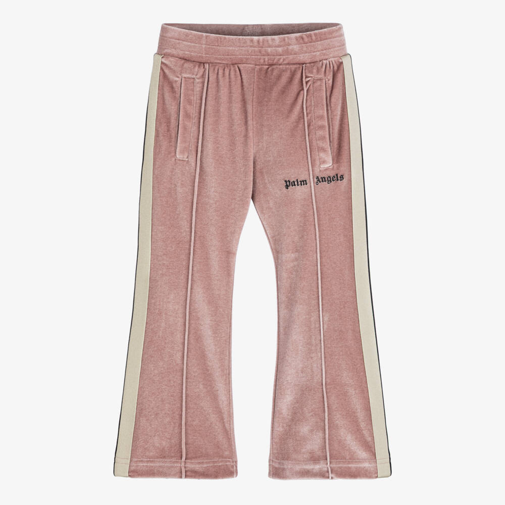 Palm Angels-Girls Pink Velour Logo Joggers with Side Stripes | Childrensalon Outlet