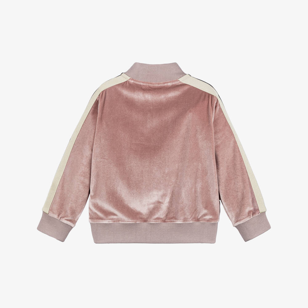 Palm Angels-Girls Pink Velour Zip-Up Logo Top with Side Stripes | Childrensalon Outlet