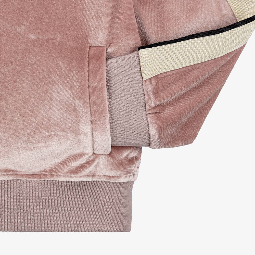 Palm Angels-Girls Pink Velour Zip-Up Logo Top with Side Stripes | Childrensalon Outlet