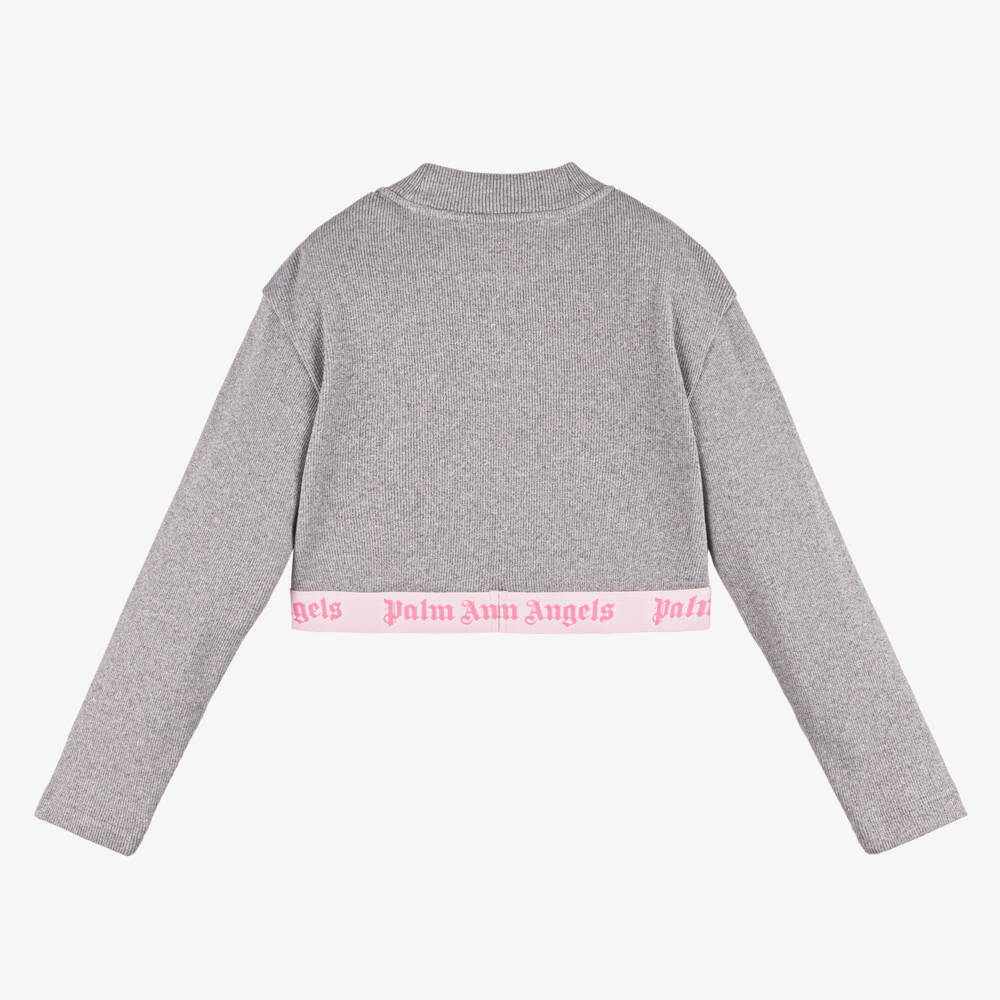 Palm Angels-Girls Silver Ribbed Knit Jumper | Childrensalon Outlet
