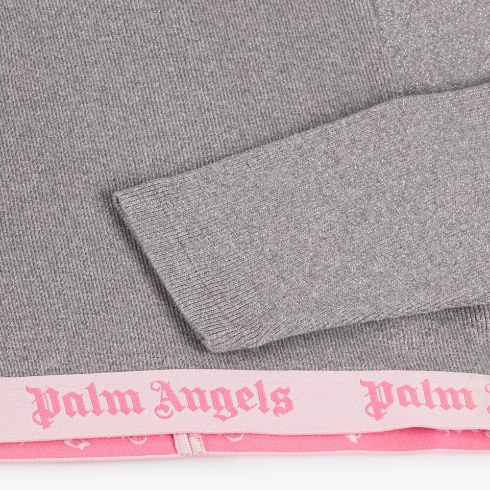 Palm Angels-Girls Silver Ribbed Knit Jumper | Childrensalon Outlet