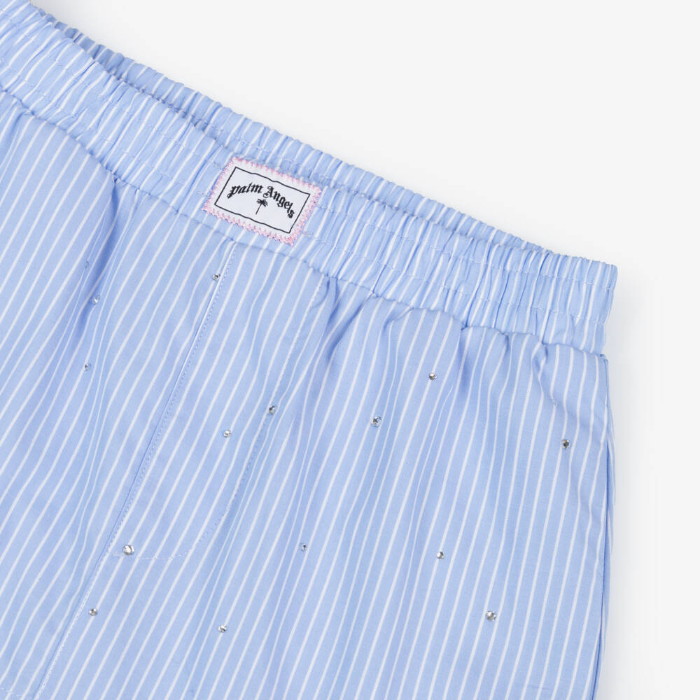 Palm Angels-بلوزة قطنية مخططة باللون السماوي للبنات | Childrensalon Outlet