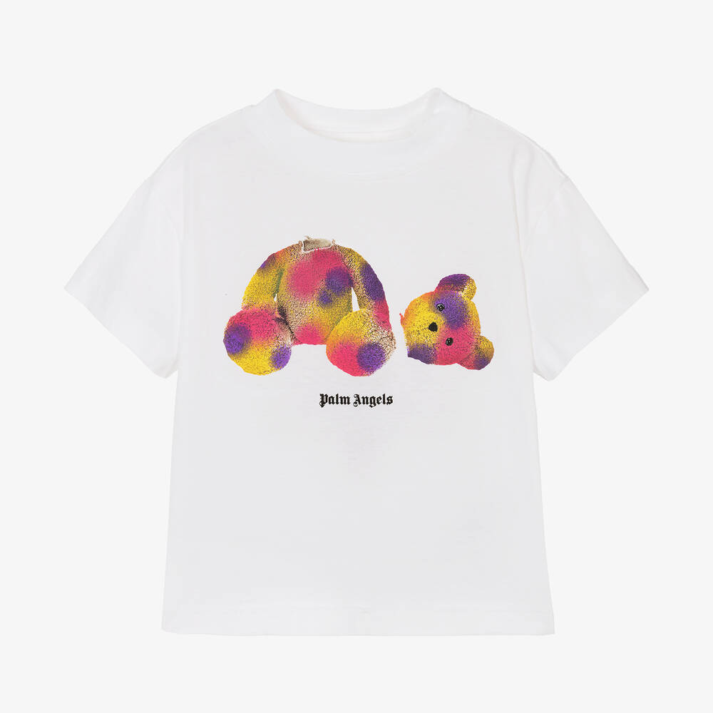 Palm Angels - Girls White Organic Cotton Bear T-Shirt | Childrensalon